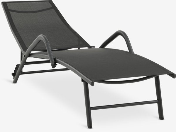 Chaise longue de luxe réglable pour l’extérieur – Noir