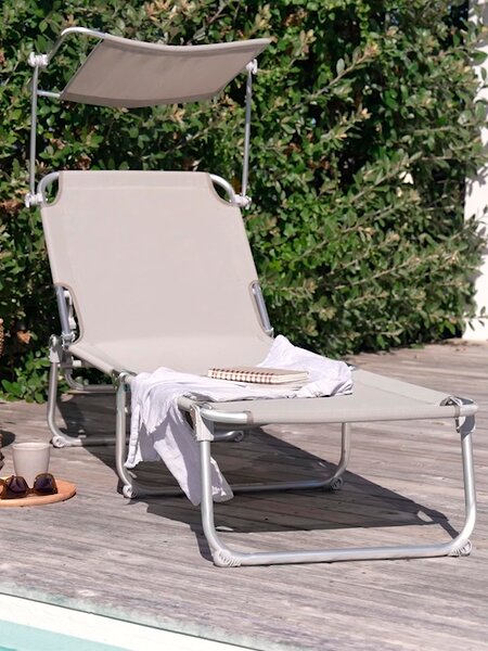 Chaise longue réglable avec pare-soleil – Couleur sable